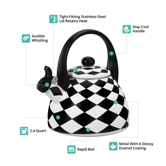 COPY - Whistling Tea Kettle for Stove Top Black Diamond Checher Decor Enamel on… - Picture 5 of 10